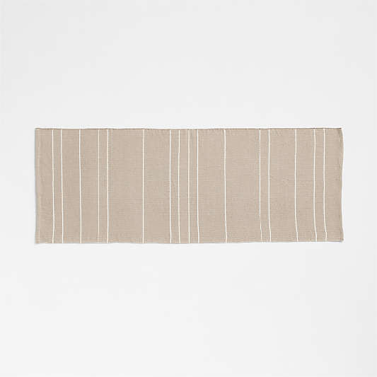 Woven Stripe Organic Cotton Natural Taupe and Crisp White Bath Mat 24"x64"
