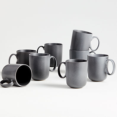View Wren 14-oz. Matte Dark Grey Mugs, Set of 8 details