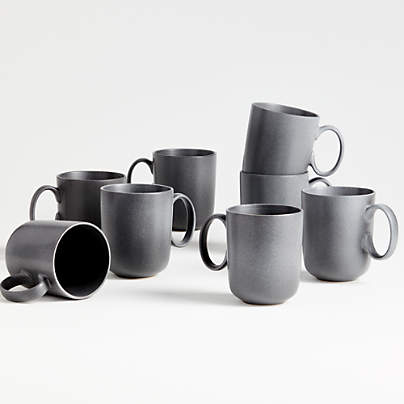 Wren Matte Dark Grey Mugs, Set of 8