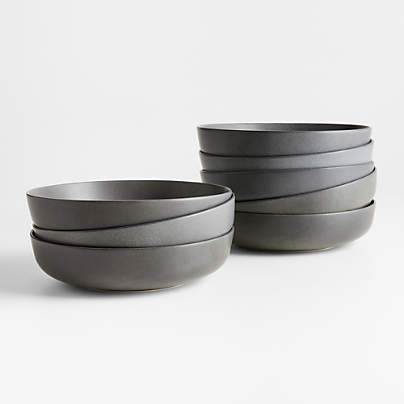 Wren Matte Dark Grey Low Bowls, Set of 8