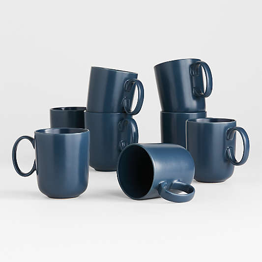 Wren Matte Blue Mugs, Set of 8