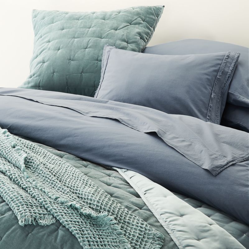 Organic Cotton Blue Eyelash Fringe Full/Queen Duvet Cover +