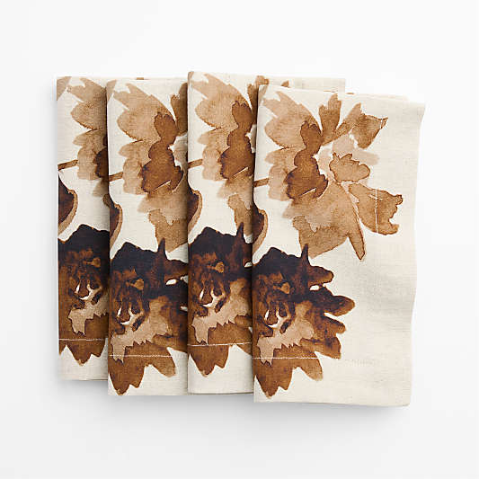 Watercolor Floral Linen Cotton Dinner Napkin, Set of 4