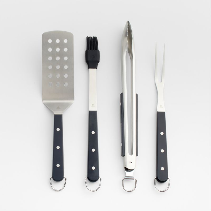 Black-Handled 4-Piece Barbecue Tool Set | Crate & Barrel