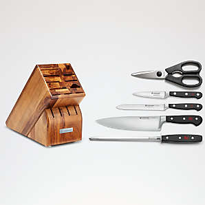  Wusthof Classic Ikon Creme 7 Piece Slim Knife Block Set (Acacia  Block): Home & Kitchen