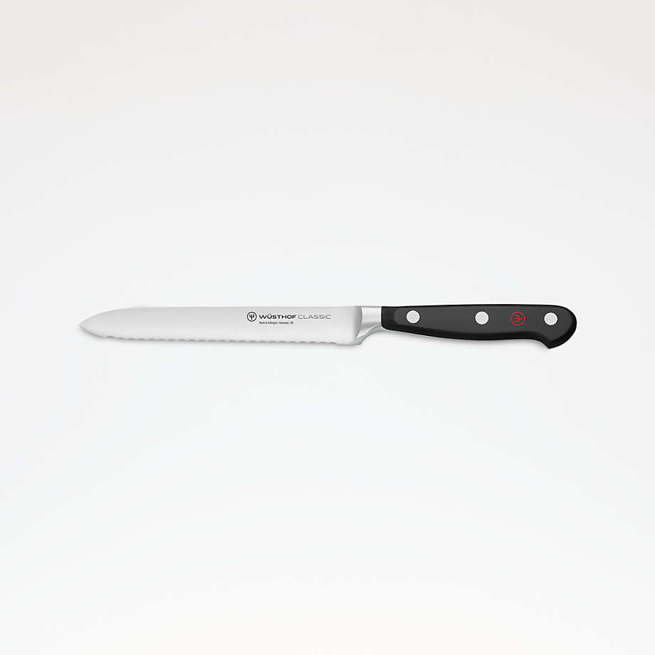Wusthof Classic Color Pink Himalayan Salt 5" Serrated Utility Knife + Reviews | Crate & Barrel