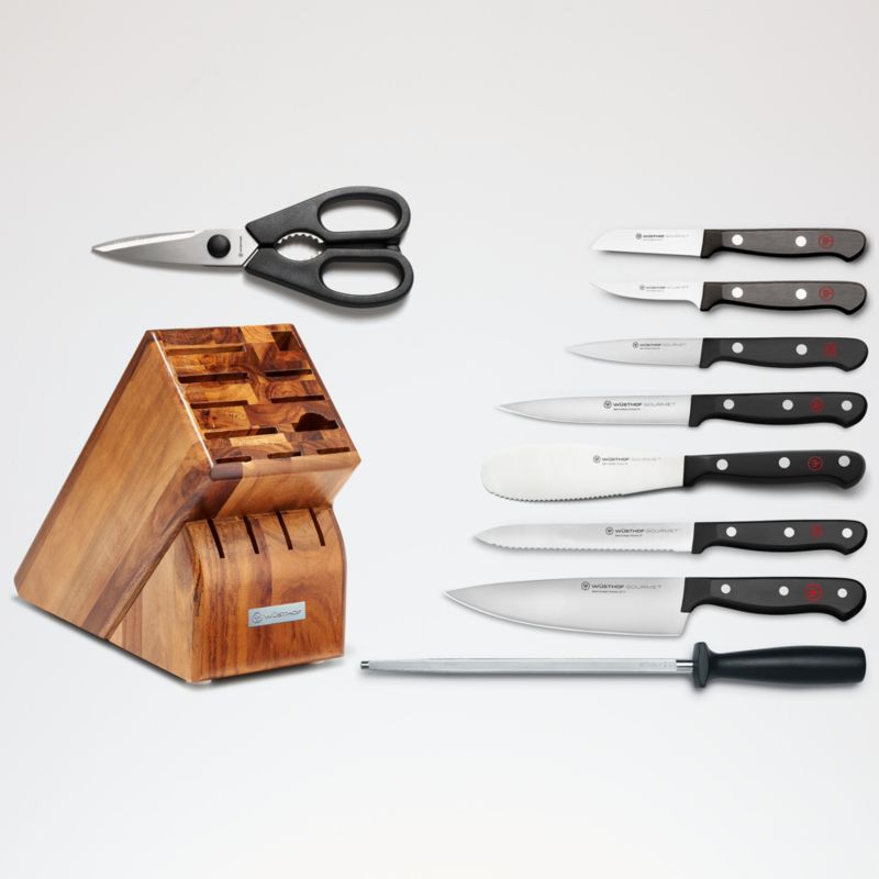 Wüsthof Gourmet 16-Piece White Knife Set in Acacia Block