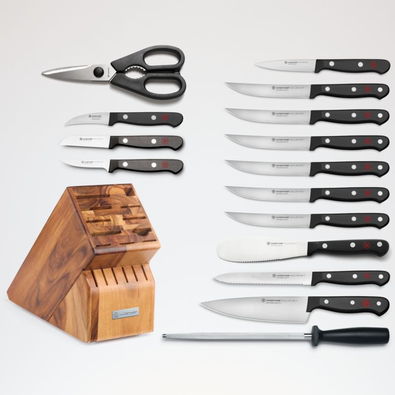 Wüsthof Gourmet 16-Piece White Knife Set in Acacia Block