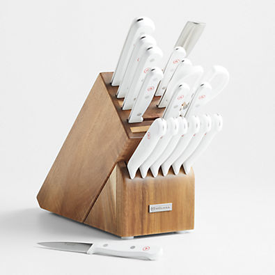 View Wusthof ® Gourmet White 18-Piece Knife Set with Acacia Block details