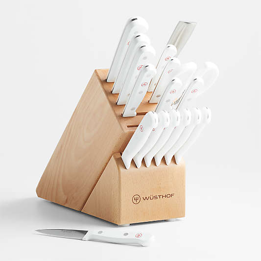 Wusthof ® Gourmet White 18-Piece Knife Set with Natural Wood Block