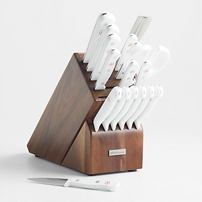 View Wusthof ® Gourmet White 18-Piece Knife Set with Walnut Block details