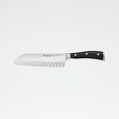 View Wusthof ® Classic Ikon Black 7" Hollow Edge Santoku Knife details