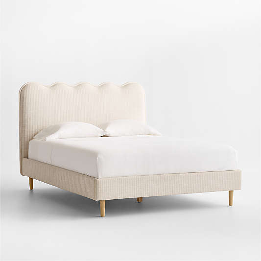 Waveland Ivory and Natural Stripe Upholstered Queen Kids Bed