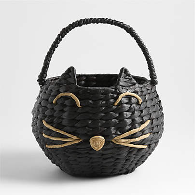 Black Cat Halloween Trick-or-Treat Kids Basket