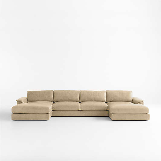 Wythe 3-Piece U-Shaped Leather Sectional Sofa with Double Chaise Lounge