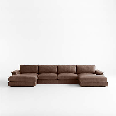 Wythe 3-Piece U-Shaped Leather Sectional Sofa with Double Chaise Lounge