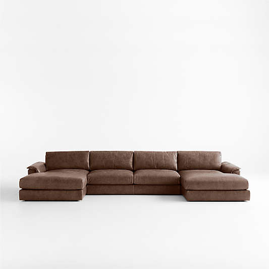 Wythe 3-Piece U-Shaped Leather Sectional Sofa with Double Chaise Lounge
