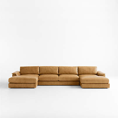 Wythe 3-Piece U-Shaped Leather Sectional Sofa with Double Chaise Lounge