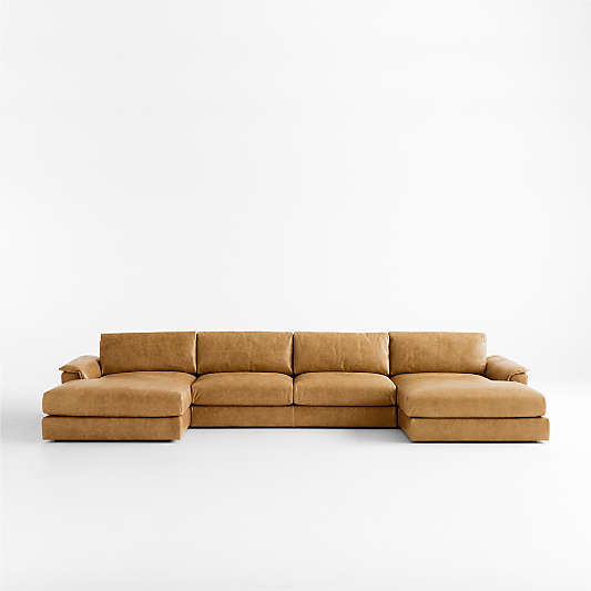 Wythe 3-Piece U-Shaped Leather Sectional Sofa with Double Chaise Lounge