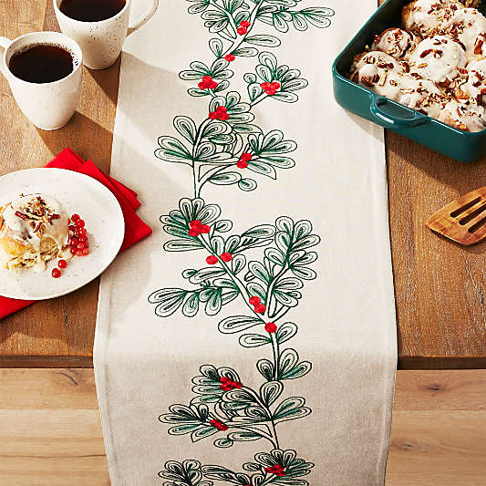 Christmas Botanical 90" Embroidered Table Runner