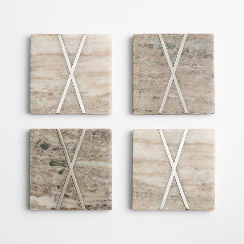 Tuscan Kitchen Marble "X" Monogram Coasters, Set of 4 - image 3 of 4