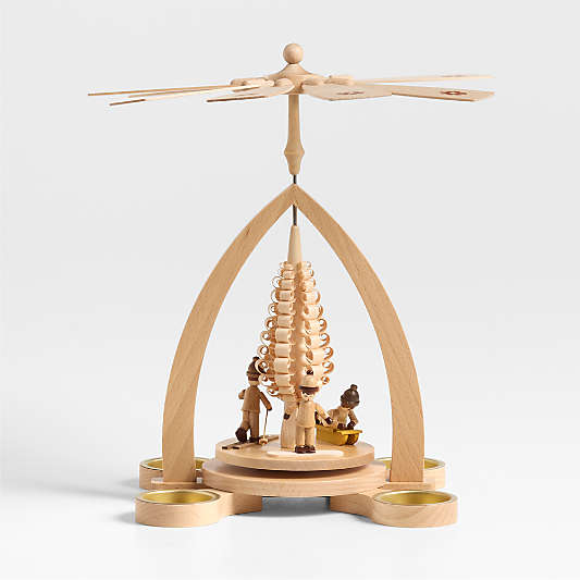Christmas Tree with Kids Pyramid Holiday Tealight Candle Holder