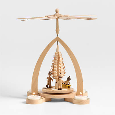 Christmas Tree with Kids Pyramid Holiday Tealight Candle Holder