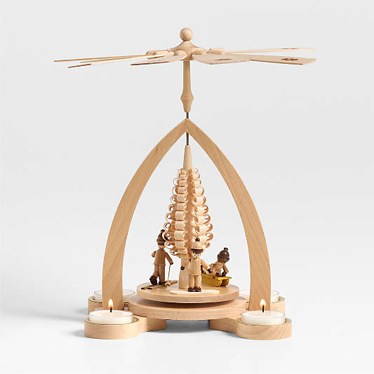 Christmas Tree with Kids Pyramid Holiday Tealight Candle Holder