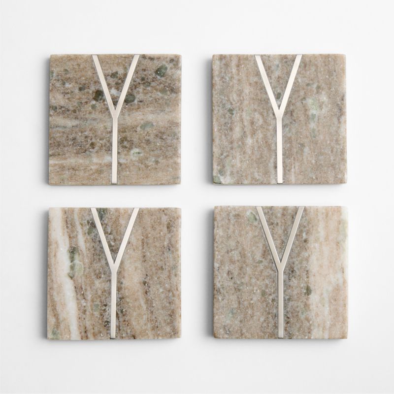Tuscan Kitchen Marble "Y" Monogram Coasters, Set of 4 - image 3 of 4