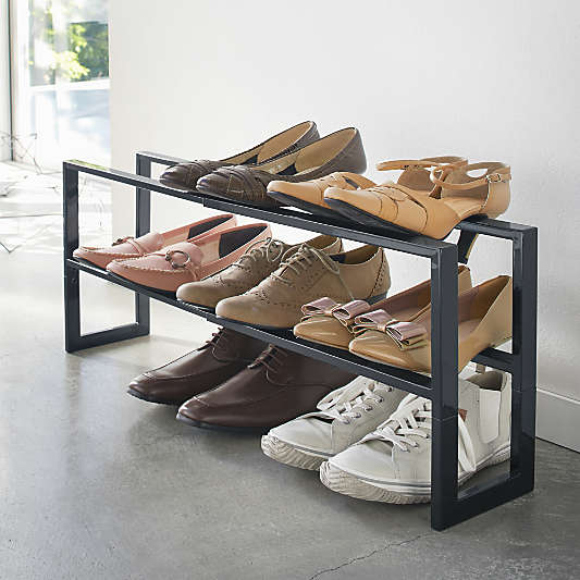 Yamazaki Black Steel Two-Tier Expandable Shoe Rack 12"