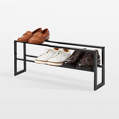 View Yamazaki Black Steel Two-Tier Expandable Shoe Rack 12" details