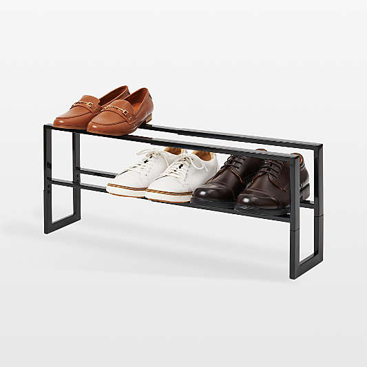 Yamazaki Black Steel Two-Tier Expandable Shoe Rack 12"