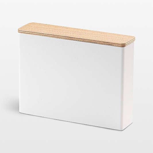 Yamazaki White Steel Coffee Filter Storage Case with Ash Wood Lid