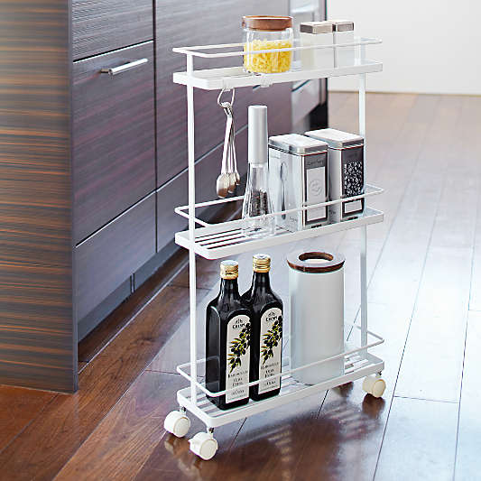 Yamazaki White Steel Rolling Kitchen Storage Cart