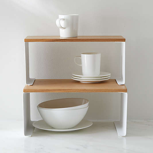Yamazaki Tosca Large White Wood-Top Stackable Kitchen Rack