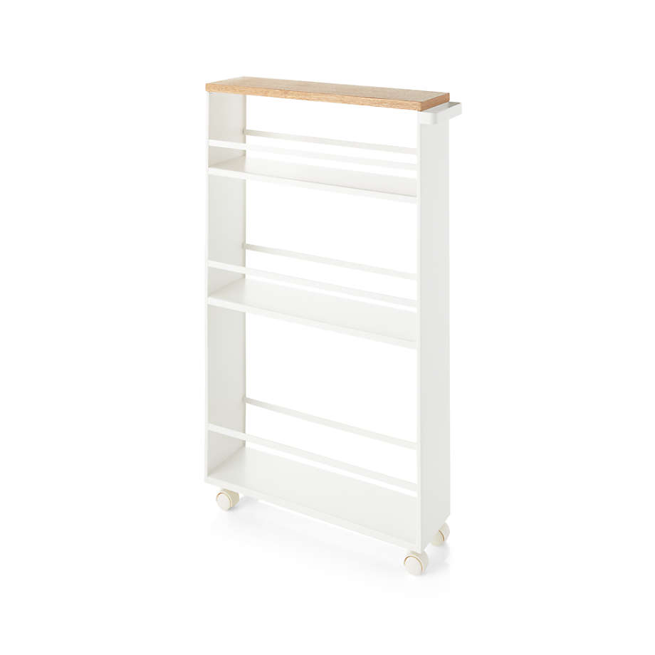 Yamazaki Tower White Rolling Slim Storage Cart With Handle