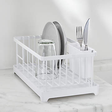 Brabantia Dish Drying Rack with Drip Tray, Removable Cutlery Basket, Light  Grey
