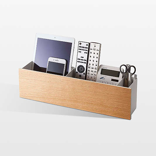 Yamazaki Wood and White Steel Wide Desk Organizer