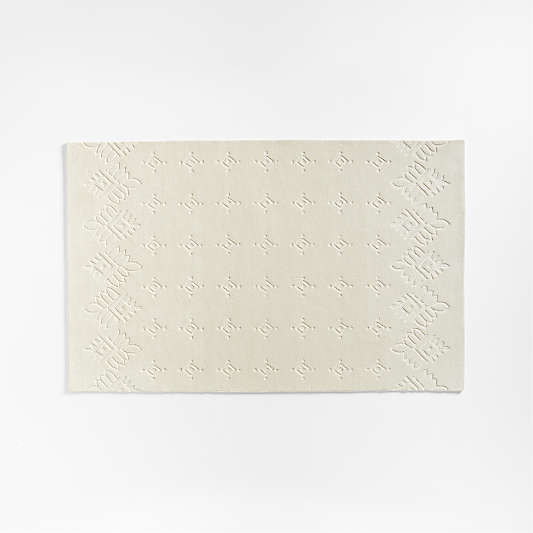 Yami Hand-Tufted Wool Ivory Carved Geometric Rug 5x8 by John Robshaw