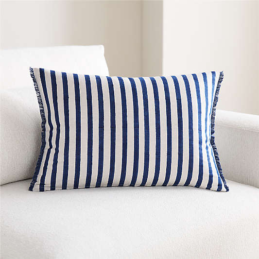 Yarra Stripe Fringe 24"x16" Deep Indigo Throw Pillow Cover