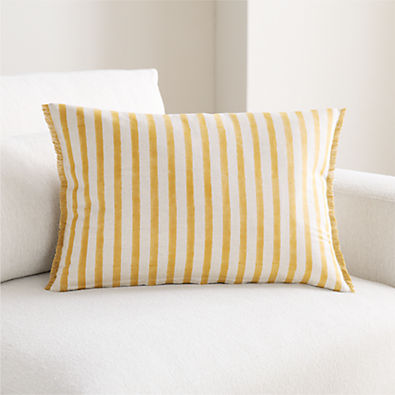 View Yarra Stripe Fringe 24"x16" Marzipan Gold Throw Pillow with Down-Alternative Insert details