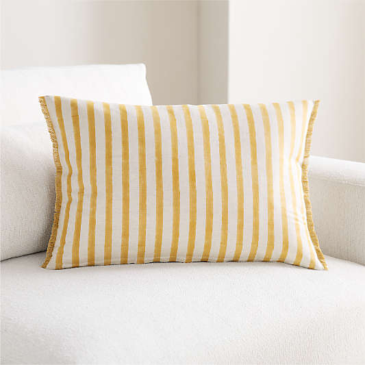 Yarra Stripe Fringe 24"x16" Marzipan Gold Throw Pillow Cover