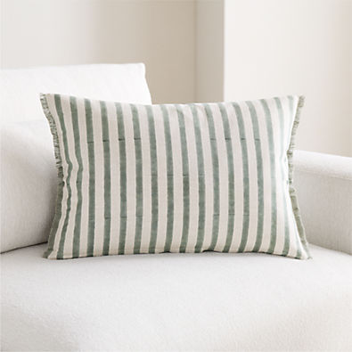 View Yarra Stripe Fringe 24"x16" Shadow Sage Green Throw Pillow with Down-Alternative Insert details