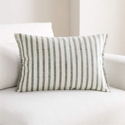Yarra Stripe Fringe 24"x16" Shadow Sage Green Throw Pillow Cover