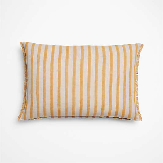 Yarra Stripe Fringe 24"x16" Marzipan Gold Throw Pillow Cover