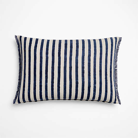 Yarra Stripe Fringe 24"x16" Deep Indigo Throw Pillow Cover