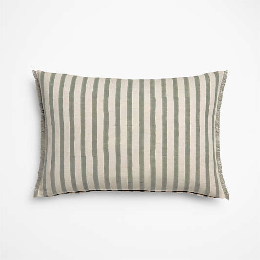 Yarra Stripe Fringe 24"x16" Shadow Sage Green Throw Pillow Cover