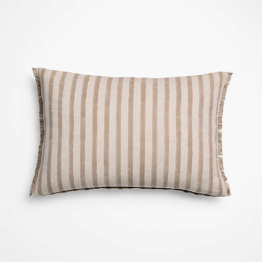 Yarra Stripe Fringe 24"x16" Warm Sand Beige Throw Pillow Cover