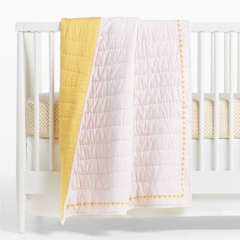 Mohin Pink Striped Baby Crib Quilt with Fringe by John Robshaw