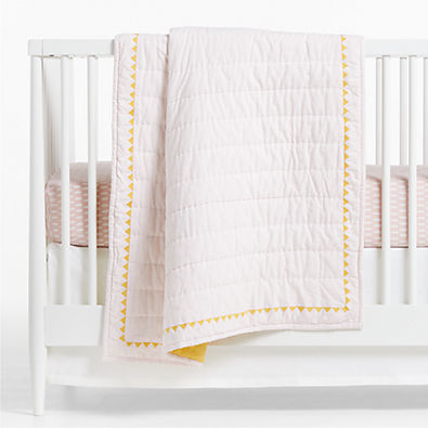View Mohin Pink Striped Baby Crib Quilt with Fringe by John Robshaw details